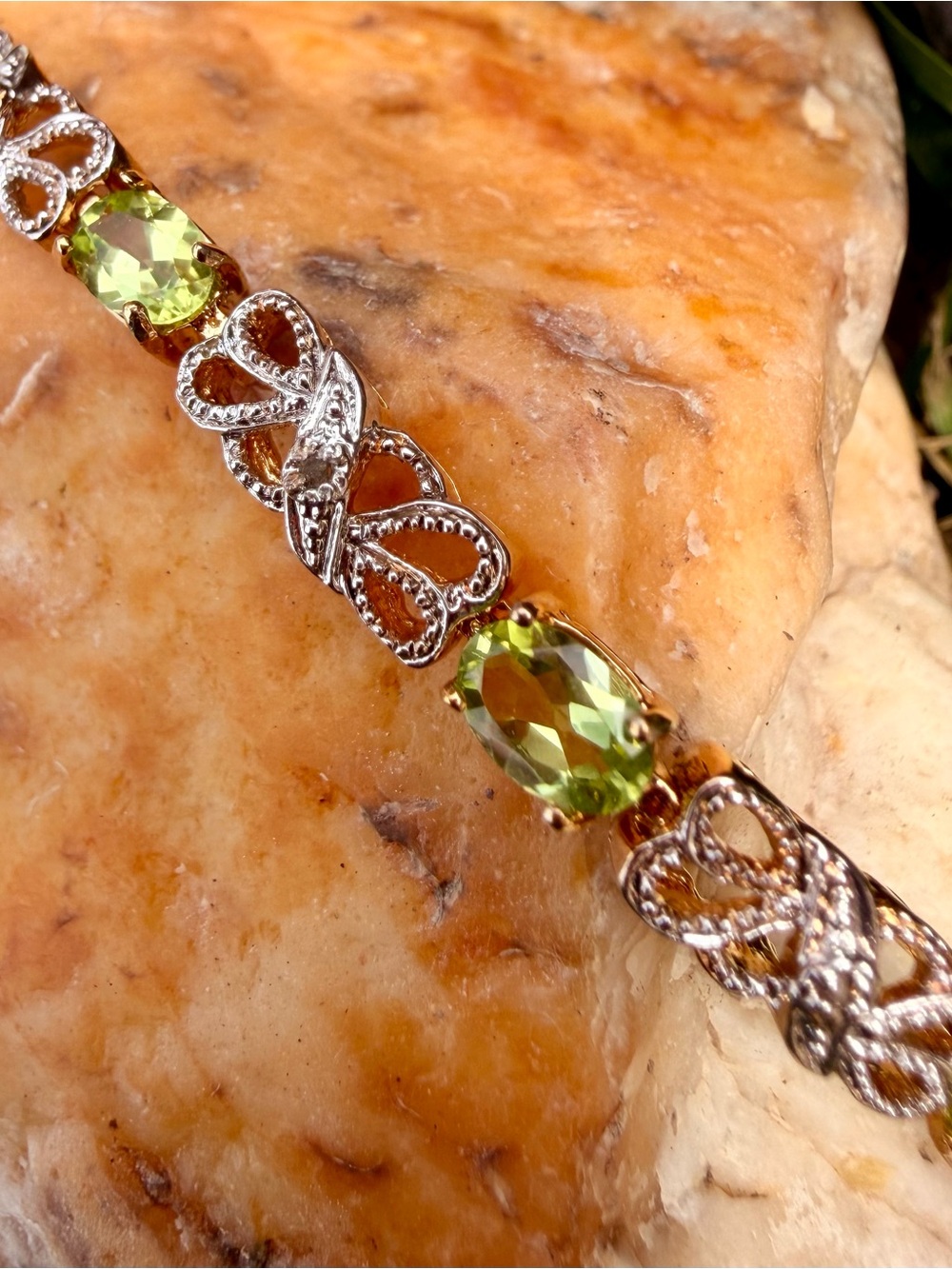 3.55 CTW Peridot & Diamond Gold Plated Bracelet 7.7” - Picture 4 of 13